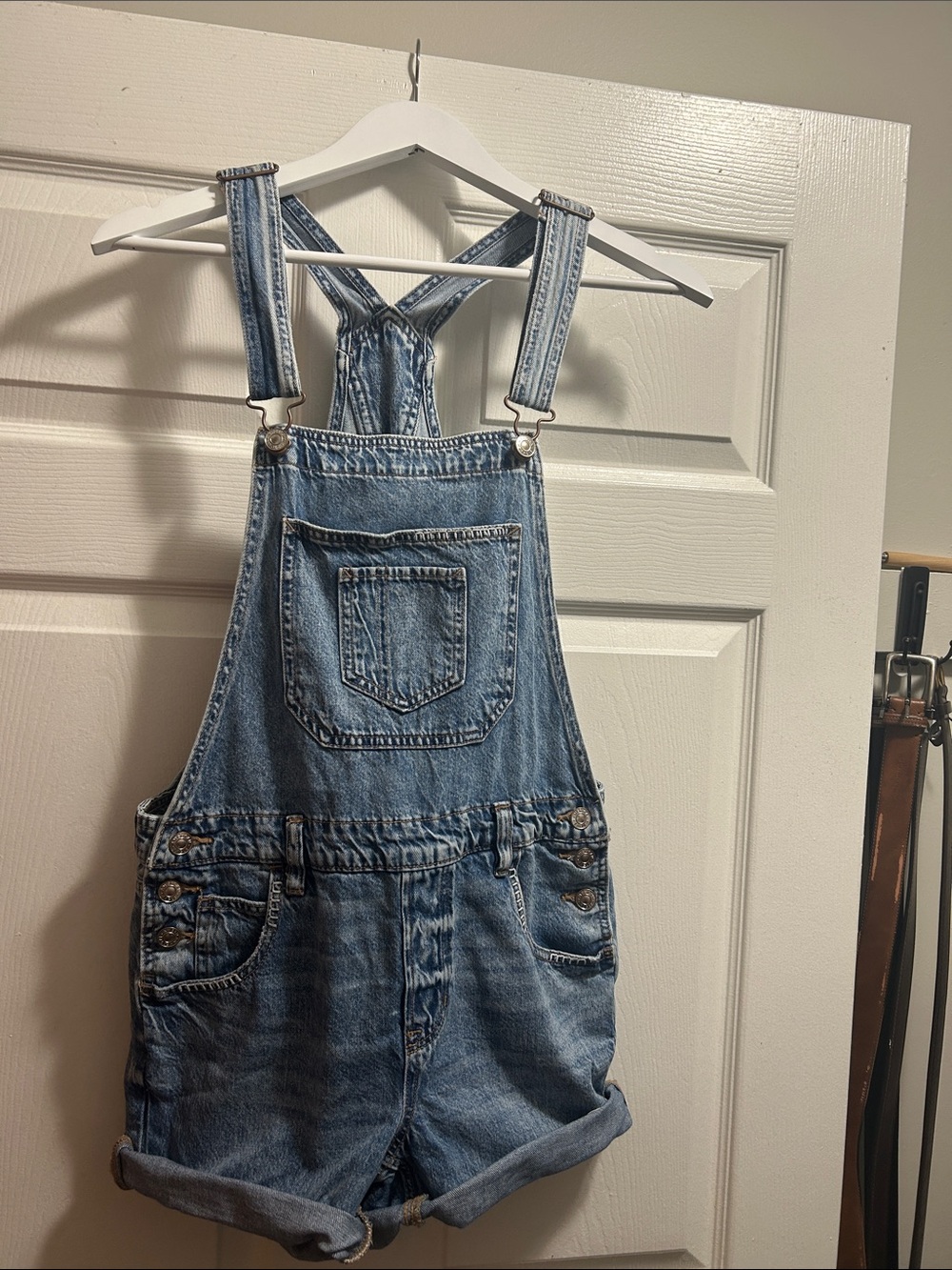 American Eagle Denim Short Overalls - Light Blue